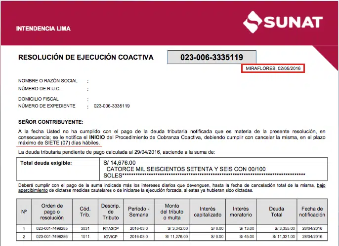 ejecución de cobranza coactiva