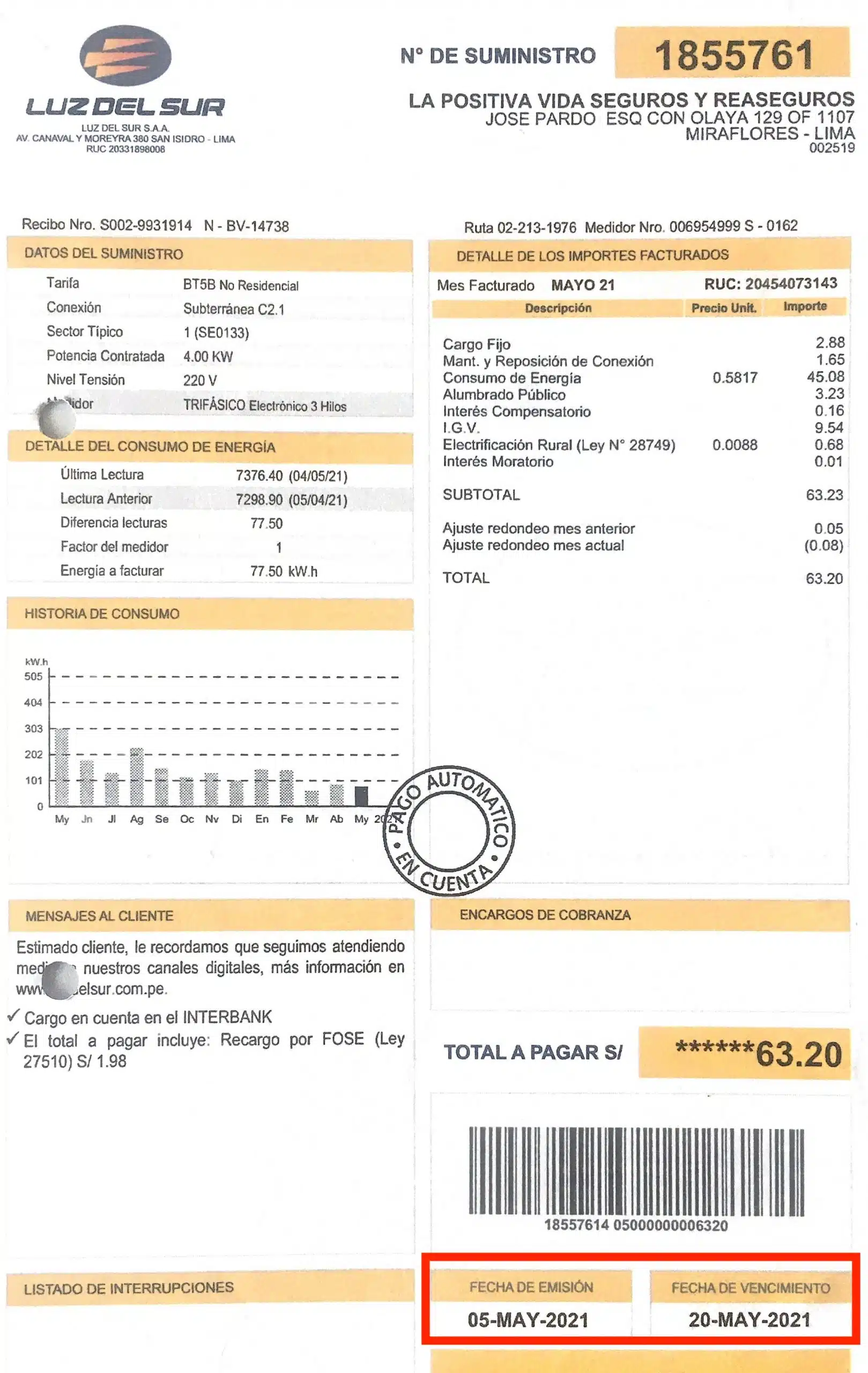 Recibo Publico por Servicio - Registro de Compras Electronico