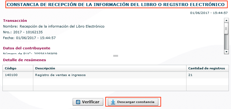 constancia del registro de ventas electronico