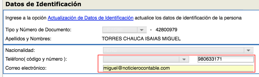 Modificacion en el T-Registro correo electronico