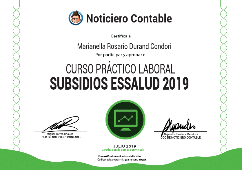 Certificado Curso Subsidios Essalud