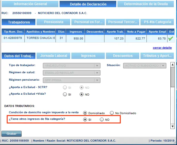 Renta de Quinta Categoria PDT PLAME