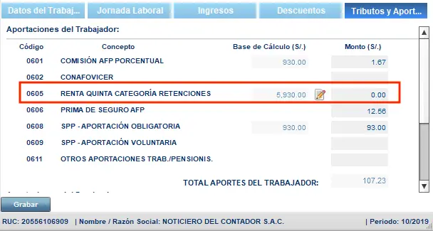 calculo de renta de quinta categoria