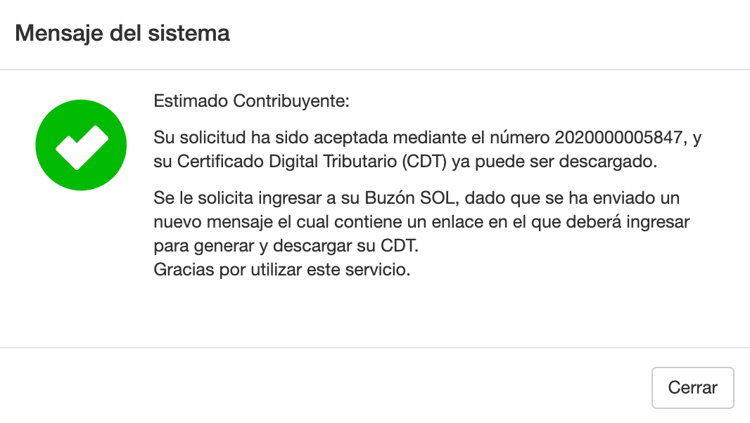 Mensaje Sistema - CDT