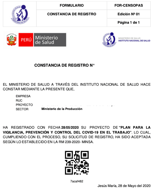 Constancia de Registro SISCOVID-19