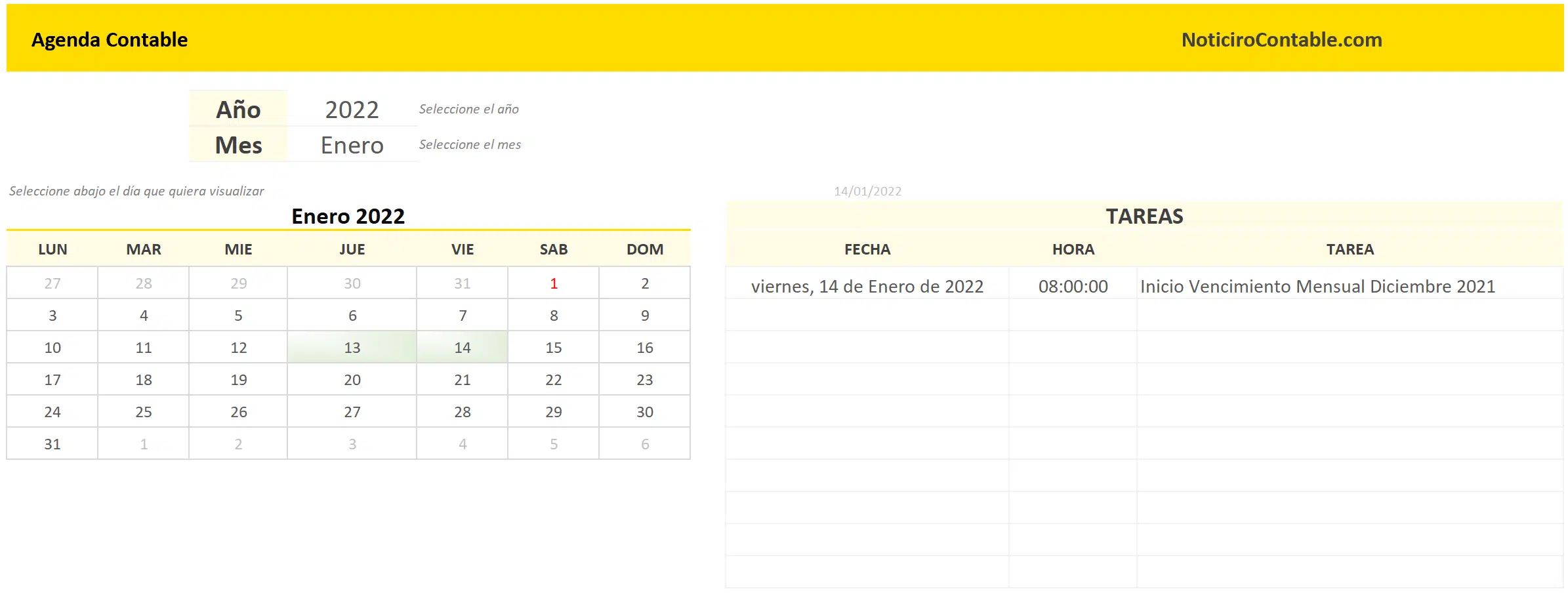 Agenda Contable Excel 2022