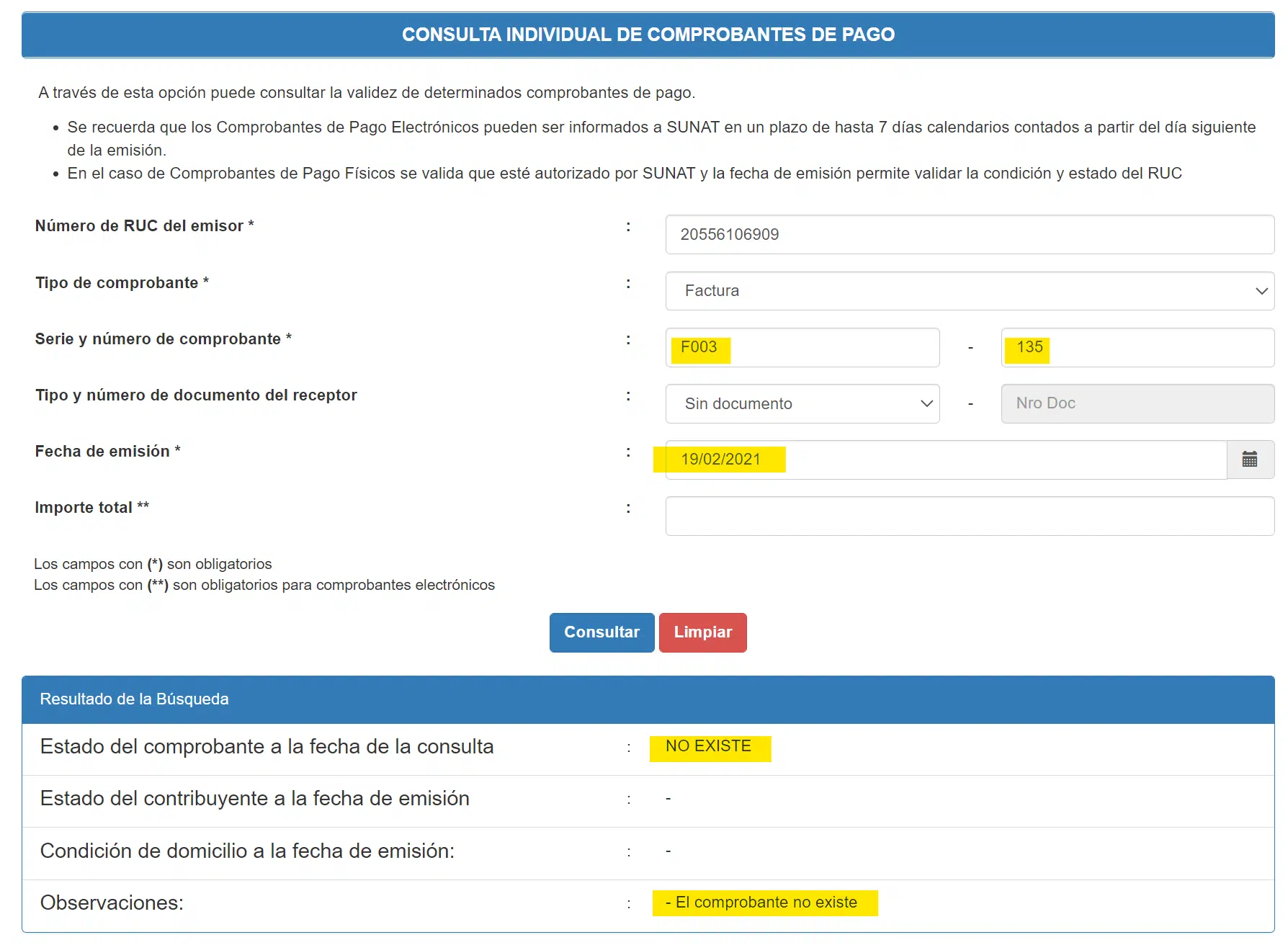 Consulta Individual de Compronbantes de Pago