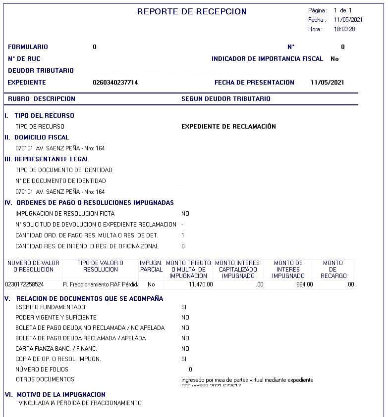 reporte de recepcion recurso de impugnacion