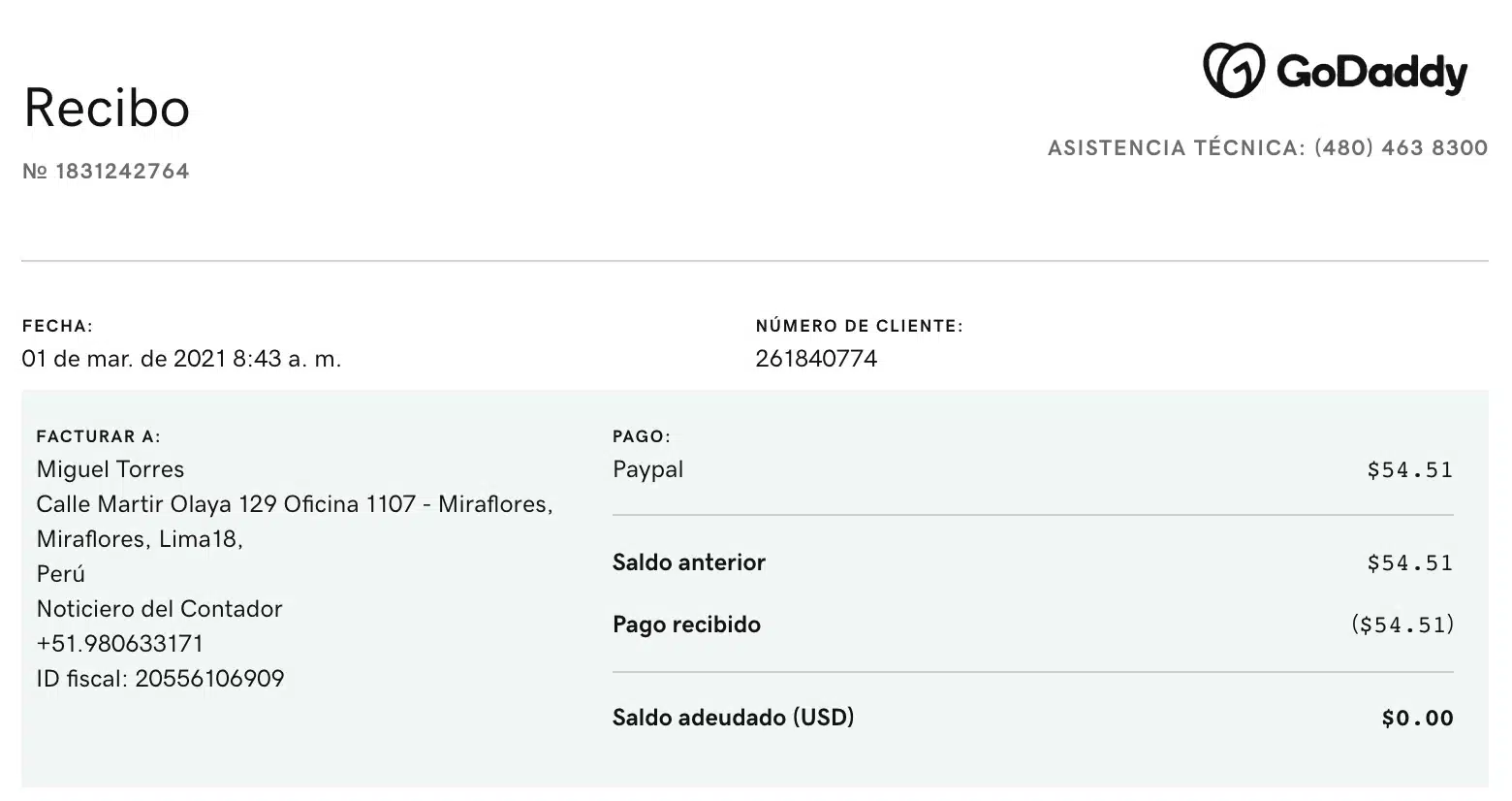 Invoice - Comprobante de No Domiciliado