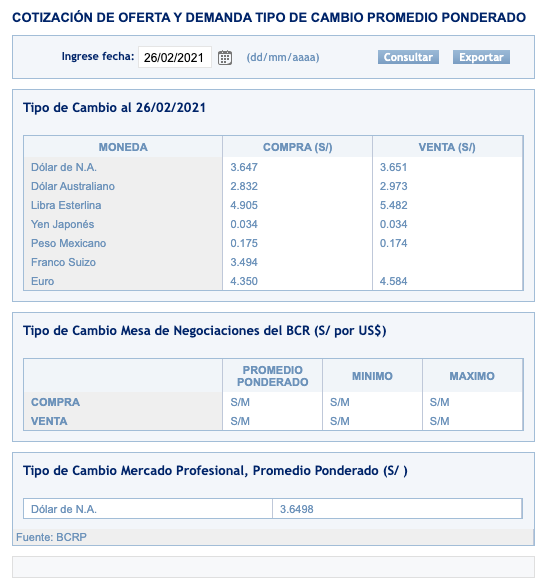 tipo de cambio sbs